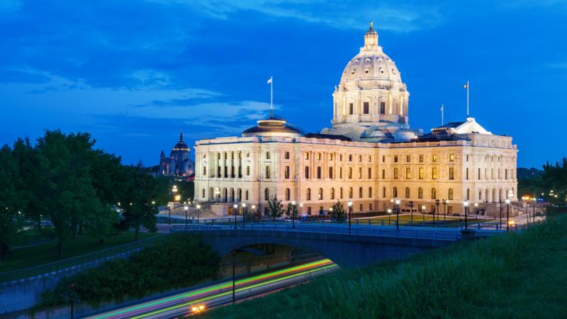 Saint Paul Capitol lit up in the evening