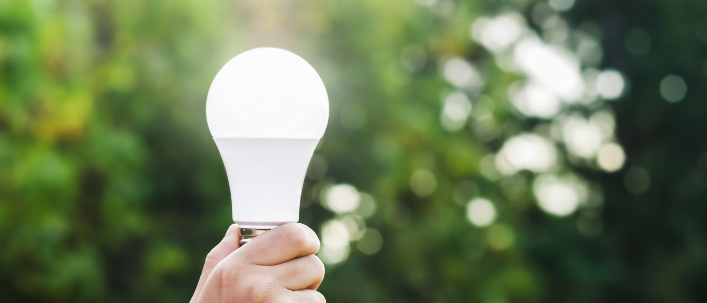 Hand holding LED light bulb