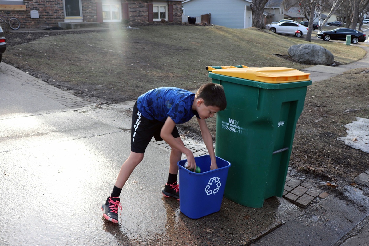 Taking out the recycling 