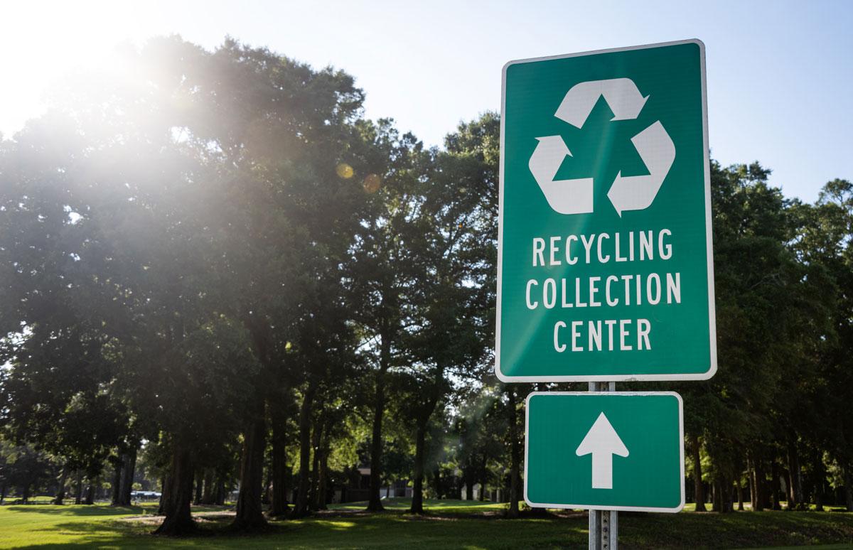 recycling collection center sign near park