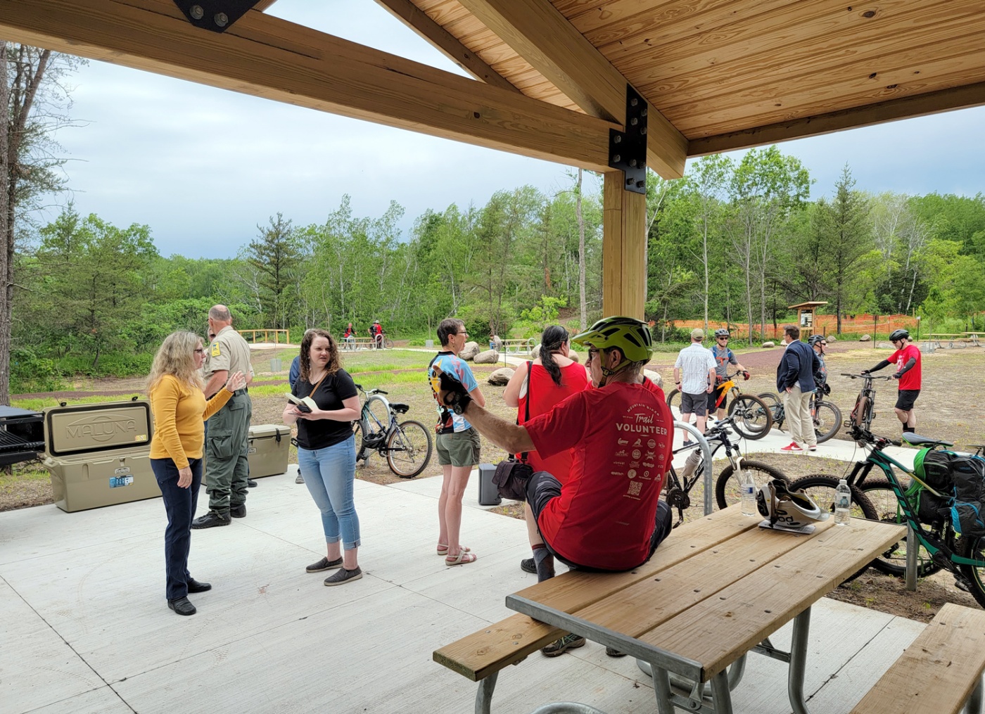 Cyclists gather at the bike trail opening