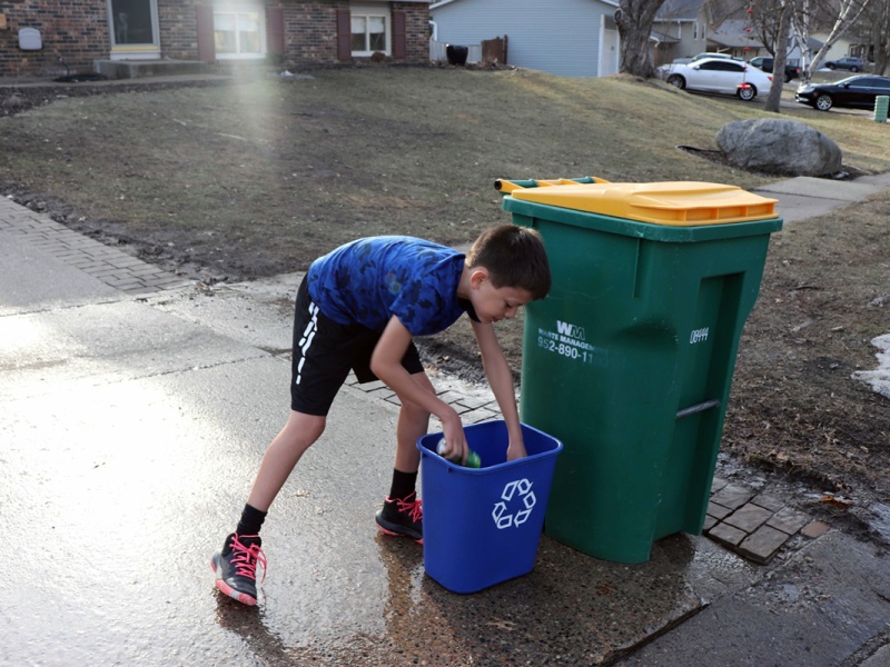 Taking out the recycling 