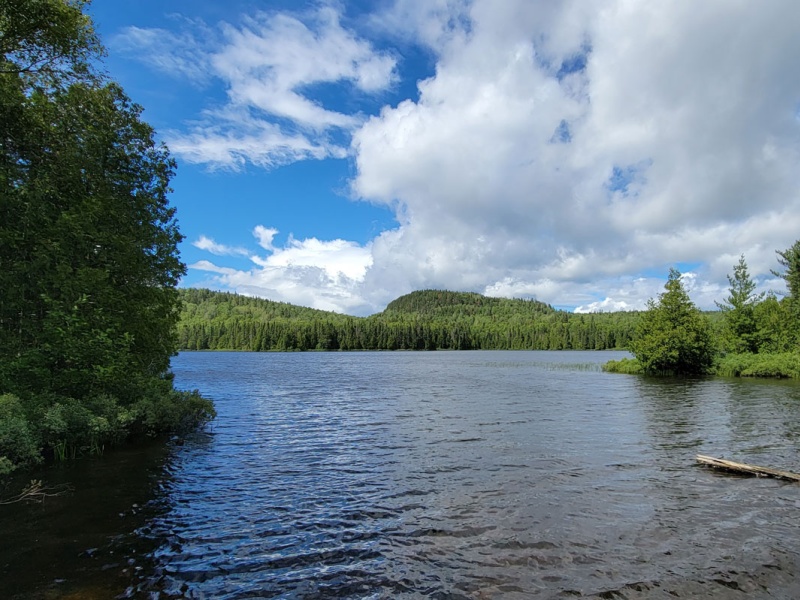 lake in the foreground mountain in the distance