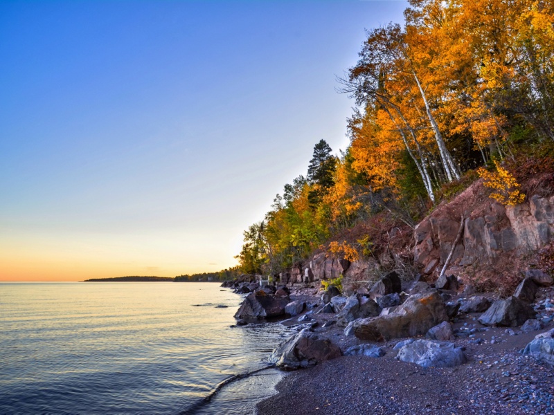 Clear sky at the Lake Superior shoreline